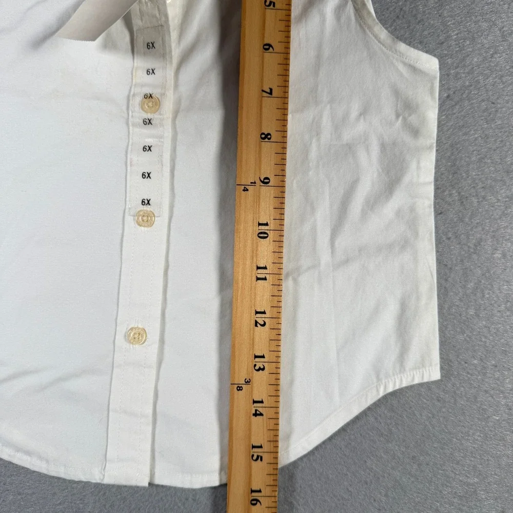 Ralph Lauren Girls White Sleeveless Button Down Shirt Pink Pony Logo Size 6X